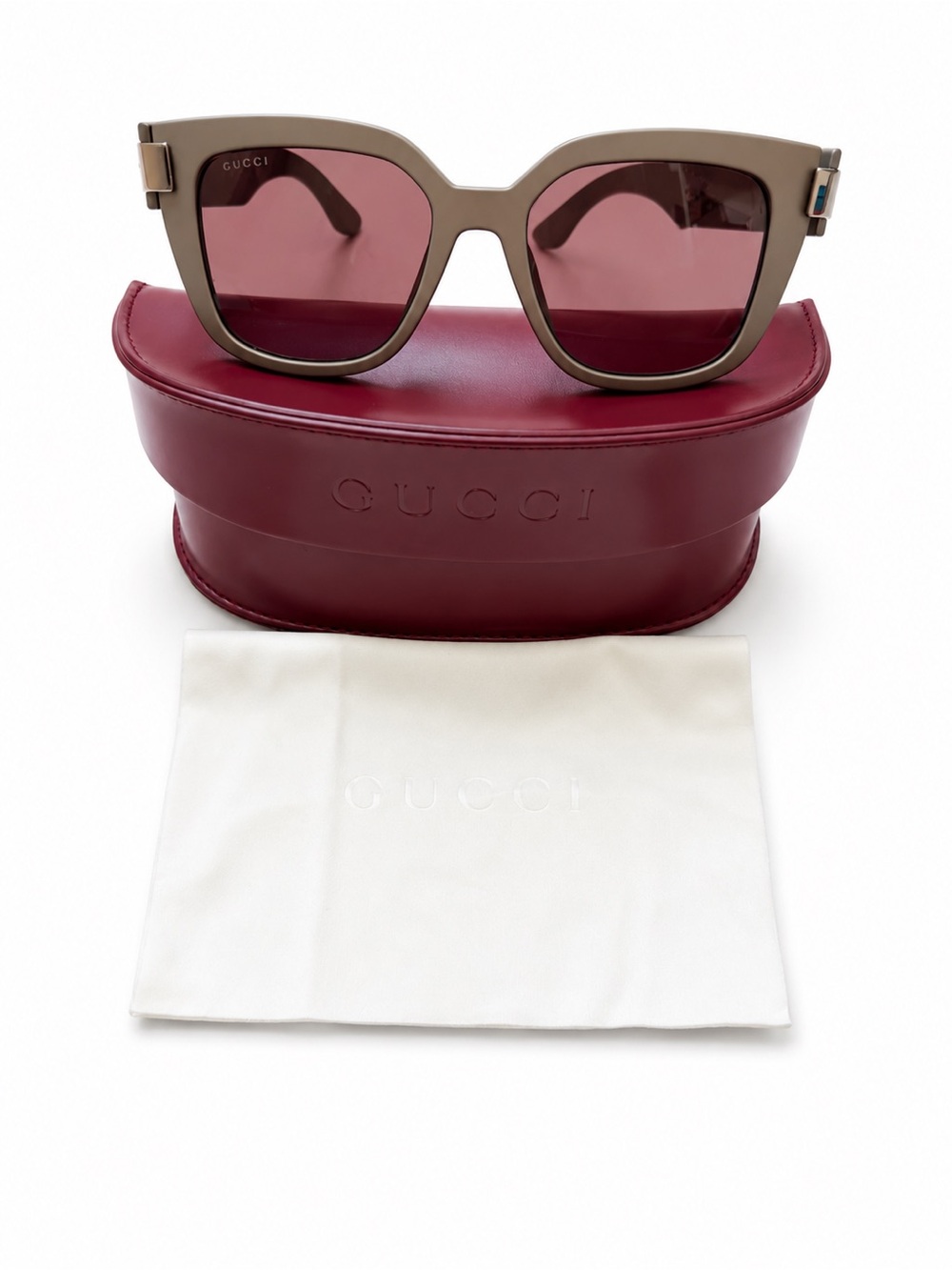 NWOT Gucci GG1690SK 003 XL Matte Taupe Oversized Sunglasses w/ Case & Cloth